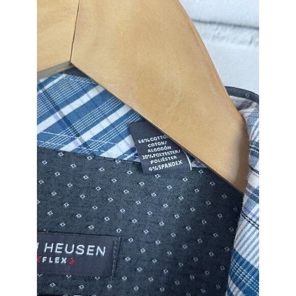 Van Heusen Flex Slim fit blue Diamond dot button down shirt Mens medium 15–15.5 - Picture 4 of 12